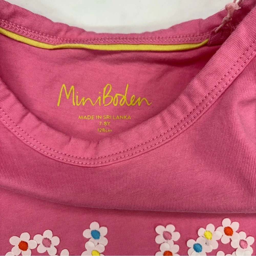 NEW Mini Boden Pink “Flower Power” Kids Tee Short‎ Sleeve Size 7-8